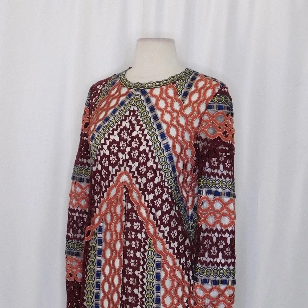 TORY BURCH Beauvoir Guipure Lace Embroidered Crochet Dress Shift Romantic Size 2